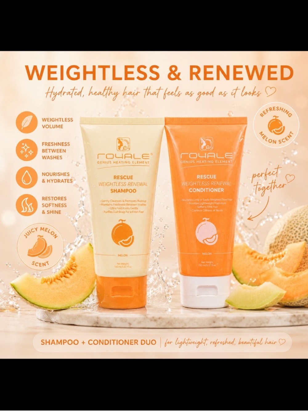 Royale Rescue Weightless Renewal Shampoo & Conditioner Duo - Melon